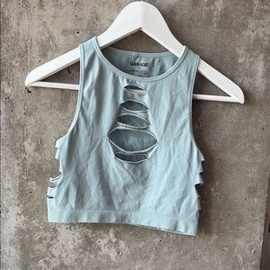 Garage Green-Blue Cutout Crop Tank Top